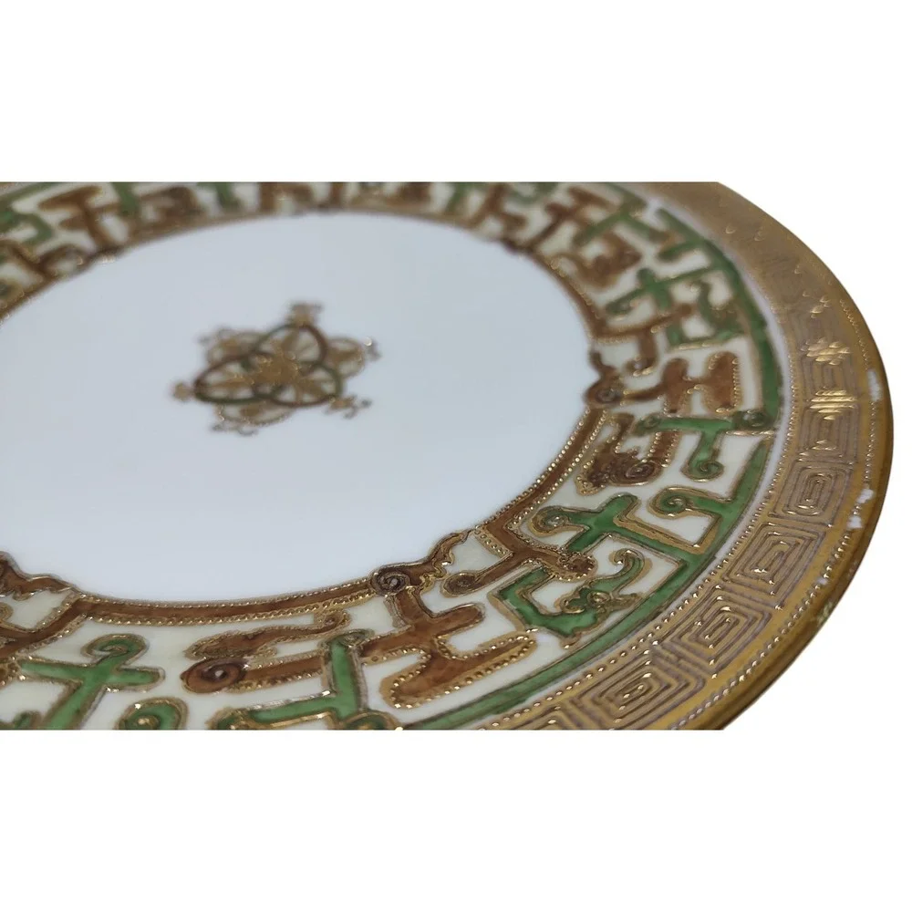 Antique Nippon Beaded Plate Luncheon Salad Hand Painted Heavy‎ Gold Trim SEE